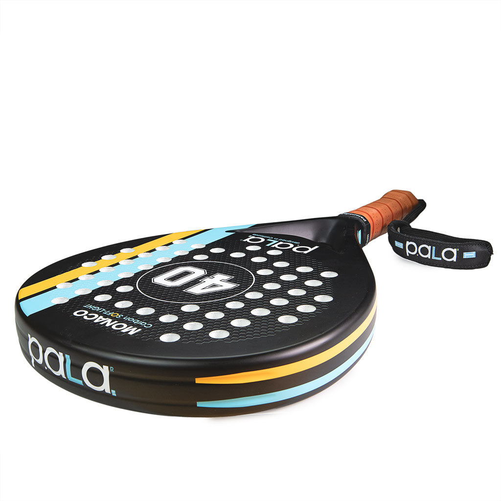 detail padel racket black with logo and pala handle 