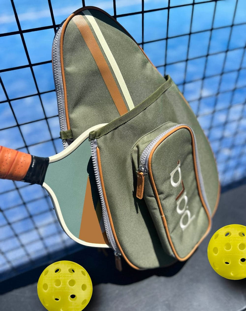 Green pickleball bag laptop and tablet compartment detail